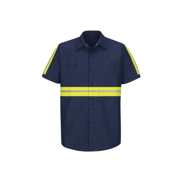 Red Kap Enhanced Visibility Industrial Short Sleeve Work Shirt, Navy, Poly/Cotton, Regular 2XL